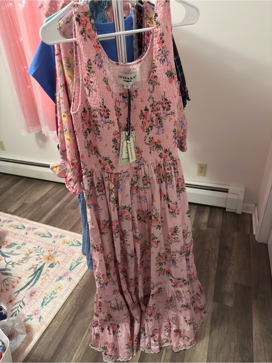 JessaKae Dresses & Skirts - JessaKae Juliette Floral Bow Print Pink Smocked Maxi Dress